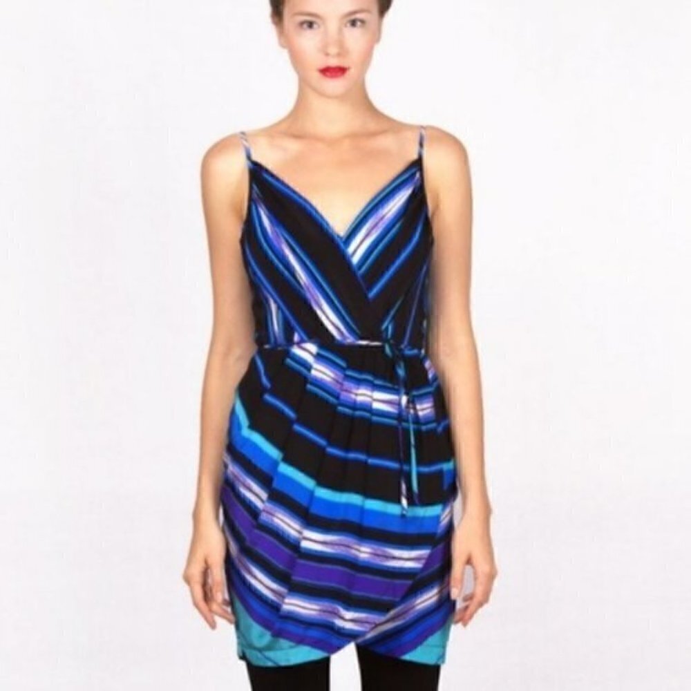 Yumi Kim Dress XS Jayne Tulip Stripe Blue Black Cocktail